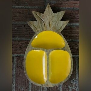 Tropical Pineapple Shaped Divided Wooden Serving Platter 12 1/2”L